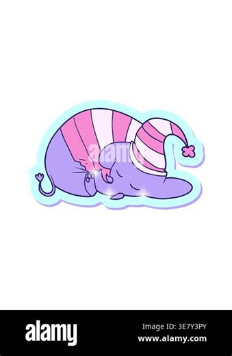 glitter effect animation of sticker of a cartoon sleeping elephant in pajamas Stock Video Footage - Alamy