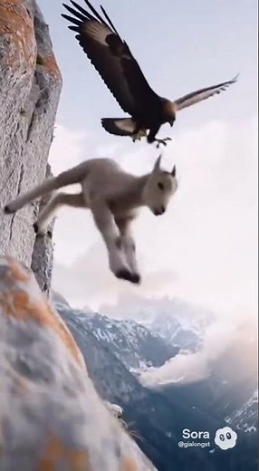 Eagle vs Baby Mountain Goat on a Steep Cliff | Heart-Stopping Cliffside Hunt