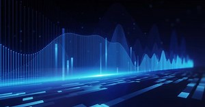 Futuristic Blue Digital Data Waves and Bar Graph Background