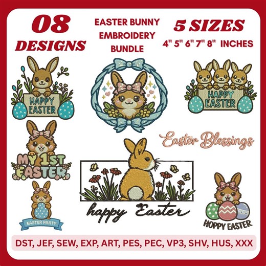 Easter Bunny Machine Embroidery Designs Bundle Happy Easter Bunny Embroidery Files Cute Bunny Happyeaster Bunnies PES Designs (5 Sizes) - Etsy