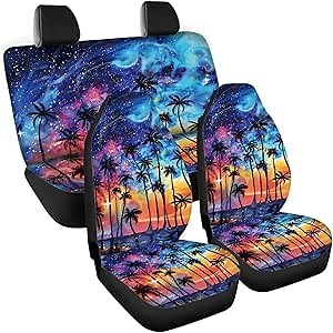 Universal Car Seat Covers, Starry Sky Palm Front & Rear Seat Protective Cover 4 Pieces, Sweatproof Vehicle Interior Seats Protector Auto Seat Cushion Full Set Universal Fit