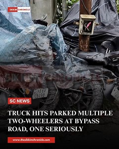 74K views · 697 reactions | Truck Hits Parked Multiple Two-Wheelers at Bypass Road, One Seriously Injured Bypass Road, 6:00 AM — In an early morning incident today, a truck lost control and rammed into several two-wheelers parked along the Bypass Road. The impact left one person seriously injured, who was immediately rushed to a nearby hospital for treatment #sikkimchronicle #scnews | Sikkim Chronicle | Facebook