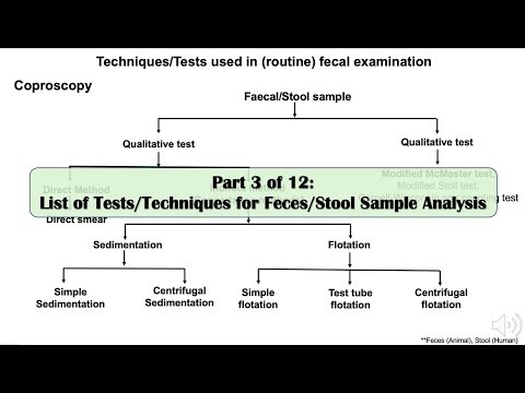 Part 3: List of tests or techniques in routine examination or analysis of faces or stool