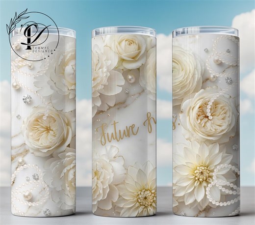 Future Mrs. Bride to be Luxury Watercolor Floral with gold elegance Seamless 20 oz tumbler wrap sublimation design. Digital Download PNG