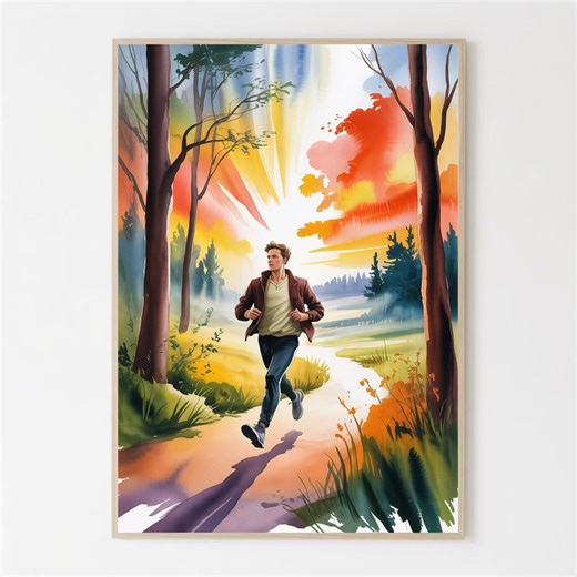Retro Adventure Art Print - Trail Running Watercolor Painting - Etsy