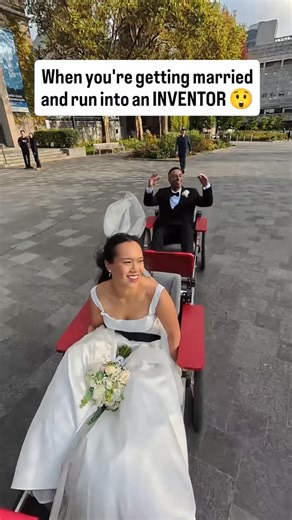 Armaan Somani on Instagram: "First time taking a bride & groom on my skateboard train! 🛹🚂🚃🚃 They were doing wedding photos, walked by, and asked about my invention. Best wishes to the newlyweds ♥️ . #reels #viralreels #explorepage #wedding #brideandgroom #justmarried #newlyweds #weddingphotos #invention #wholesome #unexpected #goodvibes"