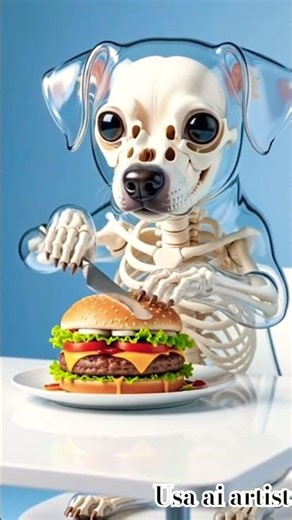 X-Ray Puppy Cutting a Juicy Burger 🍔🐶 #3DArt #XRayDog #BurgerTime