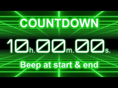 10 Hour Countdown Timer | Start/End Beeps | Neon Green Grid | 4K