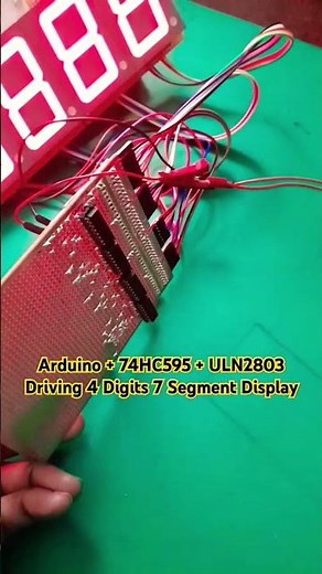 #Arduino Driving 4 Digits 7 segment using #74HC595 and #ULN2803 drivers.