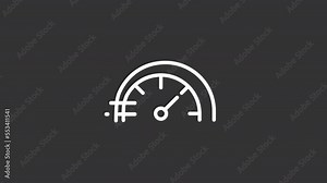Animated speedometer white line icon. Vehicle speed. Acceleration. Automobile gauge. Seamless loop HD video with alpha channel on transparent background. Motion graphic design for night mode