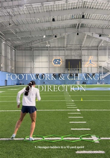 Come do footwork with me 🏃‍♀️ 3 exercises I do to help with change of direction and dodging ✅ 1. Hexagon ladders to sprint 2. Jab step to sprint 3. 3 step move to sprint #footwork #footworktutorial #changeofdirection #training #workout @Nike @NikeLacrosse