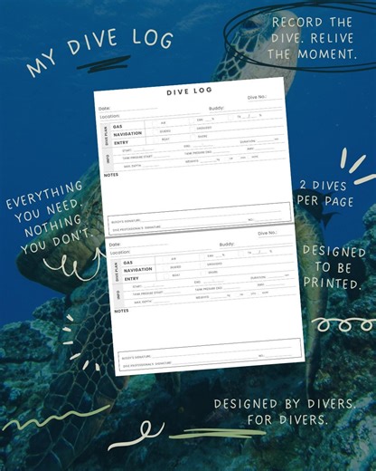 Printable Dive Log Book PDF | Scuba Diving Log Sheet | Dive Record Printable | 2 Logs per Page | Instant Download - Etsy