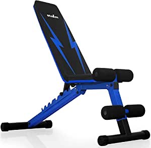 STOZM Adjustable Weight Bench / Utility Weight Bench with Foldable Design - Multi-purpose Flat/Incline/Decline Bench for Home Gym (Cobalt) (UXT5)