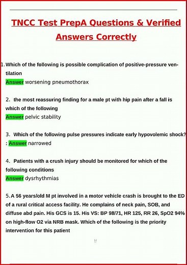 Tncc Test Prepa Latest Actual Questions And Verified Answers video