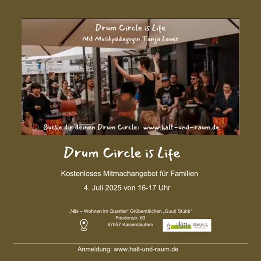 Drum Circle ist Life! Das perfekte Erlebnis für die ganze Familie – lustvoll, spontan, interaktiv Endlich ist es so weit: Unser erster Drum Circle in der Pfalz startet – live, kostenfrei und offen für alle, die Lust haben auf Rhythmus, Verbindung und echte Begegnung. Wir laden dich und euch herzlich ein, die mitreißende Welt des Drum Circles kennenzulernen – ein Raum für Musik, Bewegung und Gemeinschaft. Hier wird nicht performt – hier wird erlebt. 🪘 Was dich erwartet: Ein offener Kreis mit Tro