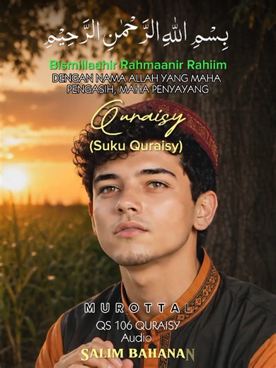 QS 106 QURAISY bacaan Pria Dewasa. Transliterasi huruf Latin & Teks Terjemahan bahasa Indonesia, Al Qur'an Juz Amma. Video/gambar fiktif dibuat oleh AI menggunakan HP android. Suara asli: Salim Bahanan Apps: Picture: ChatGpt, Croping Huruf Arab: PngMaker, Lipsync: Pippit, Audio Editor: Video Editor: CapCut #quraisy #salimbahanan #juzamma #alquran #bacaanpria