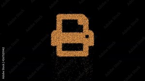 Symbol print appears from crumbling sand. Then crumbles down. Alpha channel Premultiplied - Matted with color black