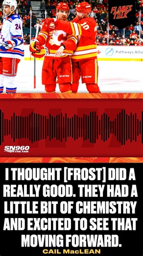 🔥 Morgan Frost the winger! Assistant Coach Cail MacLean joined Pat Steinberg on #Flames Talk postgame as Morgan Frost moved to the wing in Sunday’s 5-1 win over New York! LISTEN: https://www.sportsnet.ca/960/flames-talk/postgame-the-losing-streak-is-finally-over | Sportsnet 960 The FAN