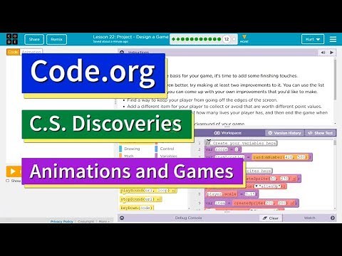 Code.org Lesson 28.11 Project - Design a Game | Tutorial with Answers | C.S. Discoveries Unit 3