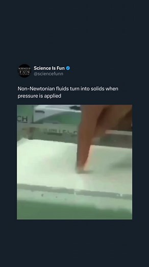 A non-Newtonian fluid is a fluid that does not follow Newton’s law of viscosity, i.e., constant viscosity independent of stress. In non-Newtonian fluids, viscosity can change when under force to either more liquid or more solid. Ketchup, for example, becomes runnier when shaken and is thus a non-Newtonian fluid.If you enjoyed this post, please give it a ❤️ and check out @sciencefunn for more science and daily facts. Video credit: unknown (please DM me if you know/are the creator) #science #physi
