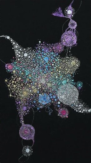 Layers of Light -ひかりを重ねていく- キラキラペンで黒い紙に色を重ね、小さな宇宙を描きました🔗プロフィールから Etsy & BASE/TOMOKONOKI #dotart