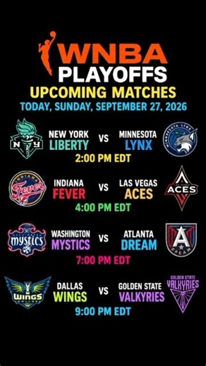 🏀 WNBA Playoffs 2026 🔥 4 Games Today | September 27 Schedule & EDT Times