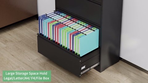IKIMI Lateral File Cabinet with Lock, 4 Drawer Metal File Cabinets for Home Office, Large Filing Storage Cabinet Printer Stand, Steel Wide File Cabinet for Legal/A4/F4/Letter Size Files (Black)