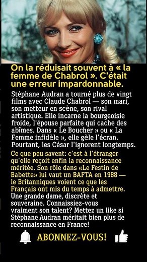 Stéphane Audran: la star française que seuls les Britanniques ont vraiment comprise
