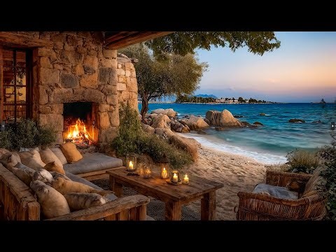 Seaside Fireplace Retreat 🌊🔥 | Ocean Waves & Cozy Beach Cabin Ambience for Deep Sleep