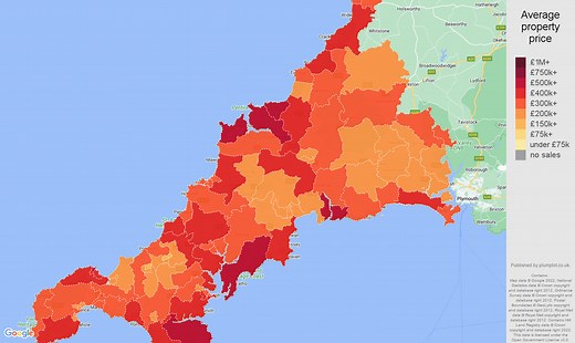 Cornwall house prices in maps and graphs. October 2025