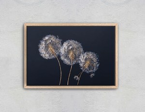 Gold and Silver Dandelion Canvas Print, Dark Floral Wall Art, Modern Botanical Decor - Etsy