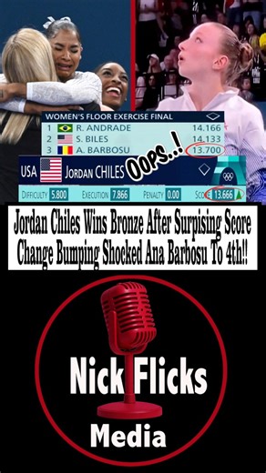 31K views · 99 reactions | Jordan Chiles Wins Bronze After Surpising Score Change Bumping Shocked Ana Barbosu To 4th! #olympics #nbc #rebecaandrade #teamusa #simonebiles #jordanchiles #gymnastics #paris2024 #reporter #brazil #floorexercise #annabarbosu #pressconference #podcast #analyst #news #fyp #foryou #foryoupage #foryourpage #explorepage | Nick Flicks Media | Facebook