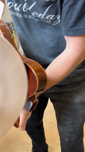 Another Burl Maple Broadwing is on the bench! Top and back in insane Burl, finished in gloss nitro. Nashville-style build with a Certano B & G palm bender for all the pedal-steel expression. Headed to the 2026 NAMM Show with @allpartsmusic , and it will be available for sale at the event. #Broadwing #BurlMaple #GlossNitro #NashvilleStyle #PalmBender Certano BGbender BoutiqueGuitar CustomGuitar HandmadeGuitars DoubledayGuitars LuthierLife GuitarBuild GuitarForSale NAMM2026 NAMMShow PremiumTonewoo