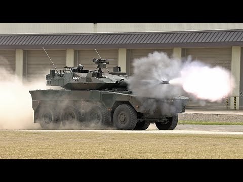 【陸上自衛隊】16式機動戦闘車（MCV）による行進間空包射撃 52口径105mmライフル砲｜高田駐屯地 2023｜Japan's Army Type 16 MCV Blank Firing JGSDF
