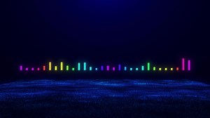 Bright glowing animation of an equalizer with Sound waves of particles. Visualization of recording and playback of sound, voice, music. spectrum waveform. Audio waveform visualization.