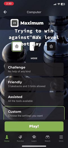 Trying to Win Against Max Level Bot Day 1