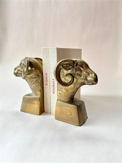 Vintage Pair Brass Ram Head Bookends, MCM Brass Animal, Mid Century Modern, Library Office Home Decor - Etsy