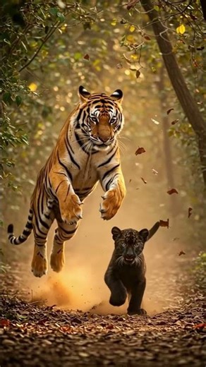 Black Panther Saves His Cub from the Tiger | Epic Jungle Fight #animals #tiger