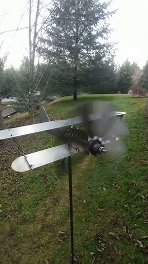 Airplane Wind Spinner, Biplane Garden Spinner, Yard Art, Metal Art, Lawn Spinners