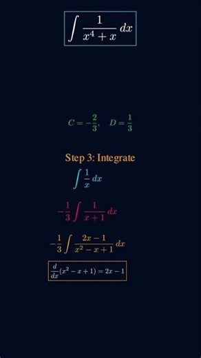 Can You Solve This Integral in 1 Minute? 🧠 ∫ 1/(x⁴+x) #maths #education #coding #challenge