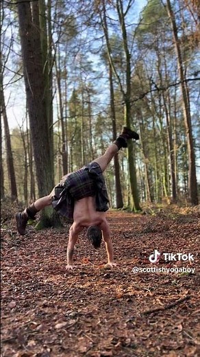 Sexy Man in Just a Kilt: ScottishYogaBoy does a Kilted Handstand in woods. How does the kilt fall?