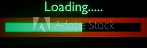 Loading bar on black background. Loading done. Retro design style. Green red and purple colors. Abstract beautiful loading bar animation done