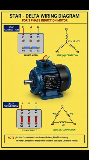 How to Connect 3 Phase Motor in Star & Delta | Star Delta Starter Wiring Diagram #electrical