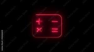 Animation video of calculator icon. Business calculations mathematics education and finance. Neon calculator animation