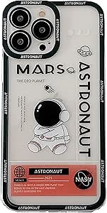 for iPhone 12 mini Clear Cute Case, Cool Cartoon Astronaut Space Rocket Moon Design Stylish TPU Bumper Shockproof Anti-Slip Protector Transparent Case (iPhone 12 mini, Black Mars)