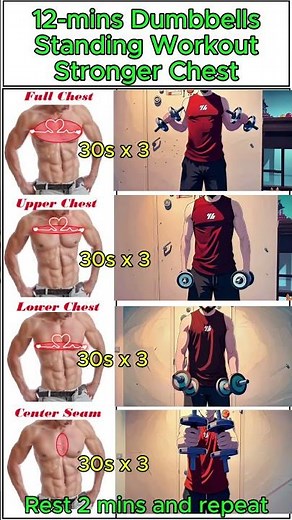 12-Minute Standing Chest Workout with Dumbbells (NO BENCH) #homeworkout #fyp #chestworkout #viral