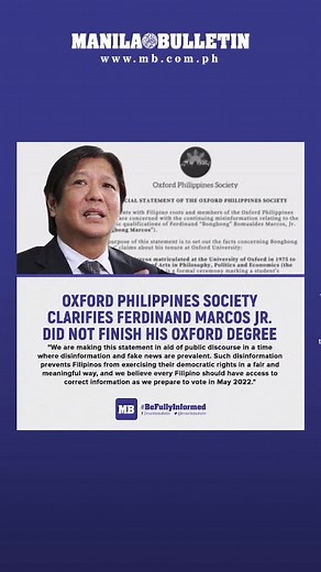 Oxford PH society clarifies: BBM did not finish his degree. #MBNews #NewsPH #News #fyp