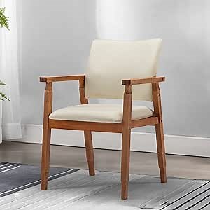 thksbought Set of 4 Walnut Dining Chairs, Wood Arm and Legs Chairs,Beige Color Living Room Chairs for Decor Furniture