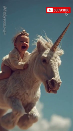 Laughing Baby on a Flying Unicorn