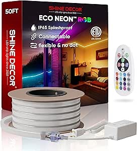 Amazon.com: Shine Decor LED RGB Neon Rope Lights AC 120V, Expandable & Cuttable Bright Strip Lighting with Remote, Dimmable Color Changing, ETL Cold-Resistant & IP65 Waterproof for in&Outdoor, 10x20mm, 50FT : Home & Kitchen